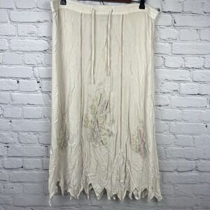 Kaktus Cream Embroidered Skirt Boho Hippie‎ Gypsy Drawstring Maxi Festival Fairy